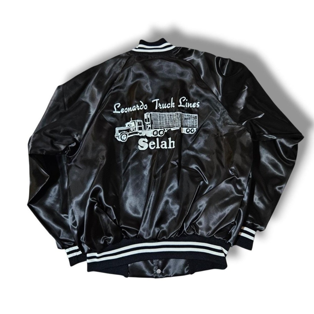 NEW‎ 80s Auburn Sportswear L Jacket Leonardo Truck Lines Satin Bomber USA Black